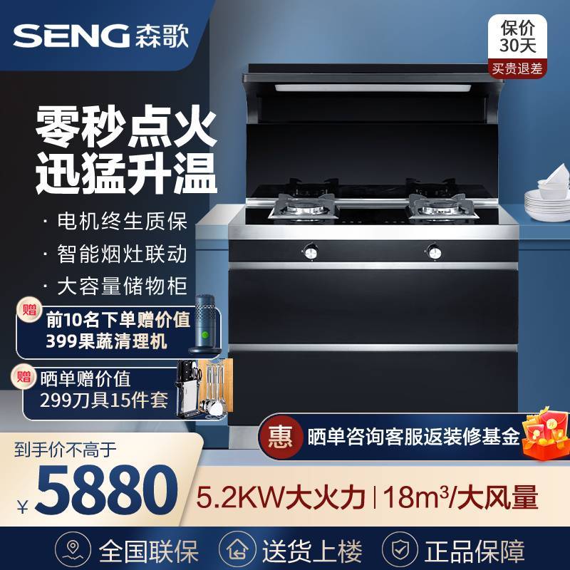 森歌(SENG) D6C集成灶家用一体机大火力储物烘干柜侧吸下排式烘储一体+保温 下进风 天然气