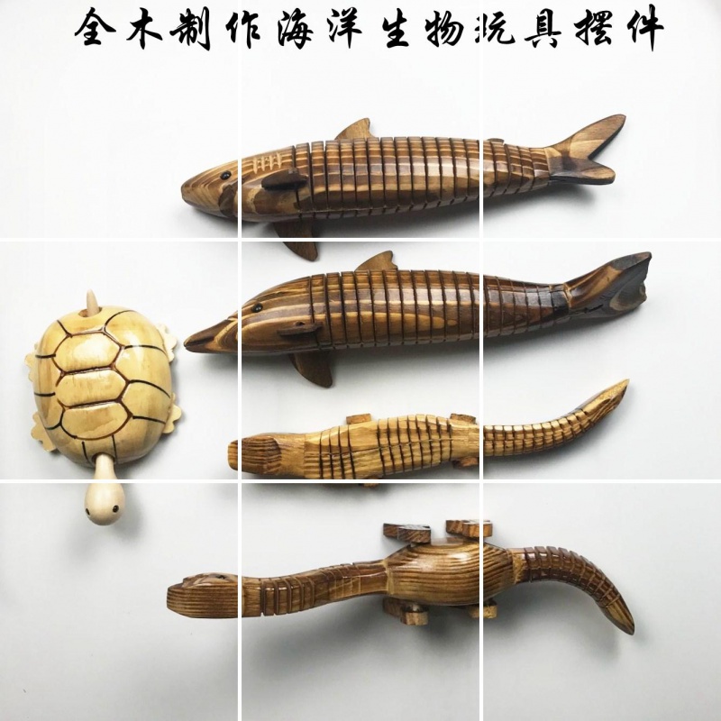 工艺摆件海豚恐龙鳄鱼模型仿真木质玩具儿童松鼠木制木头鱼鲨鱼 白色白色高清大图