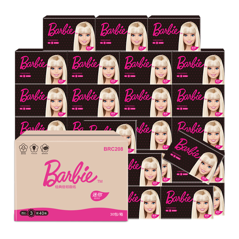 芭比(Barbie) 抽纸 经典倍韧系列三层40抽30包大规格(长幅)卫生纸 (整箱销售)