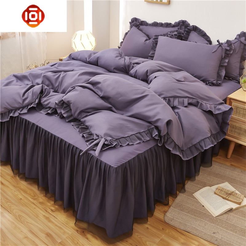 ins网红床裙四件套水洗棉蕾丝白色被套床罩款式少女心床上用品1.