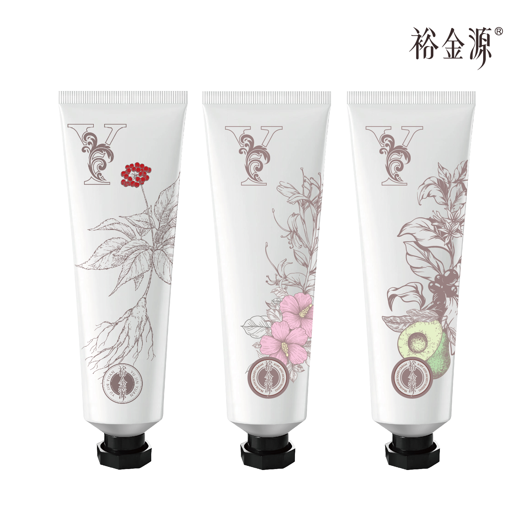 裕金源 人参焕采柔润护手霜套装(嫩手抗皱精华护手霜50g*1+乳木果保湿香氛护手霜50g*1+人参焕采柔润护手霜50g*