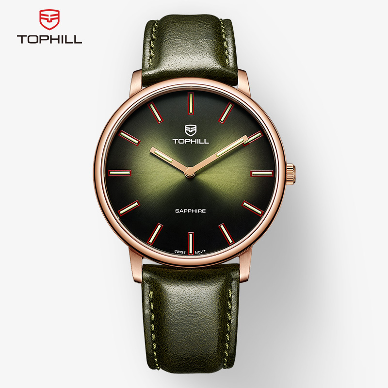 瑞士拓非tophill手表男石英男表轻薄防水ast006g男士休闲商务手表男