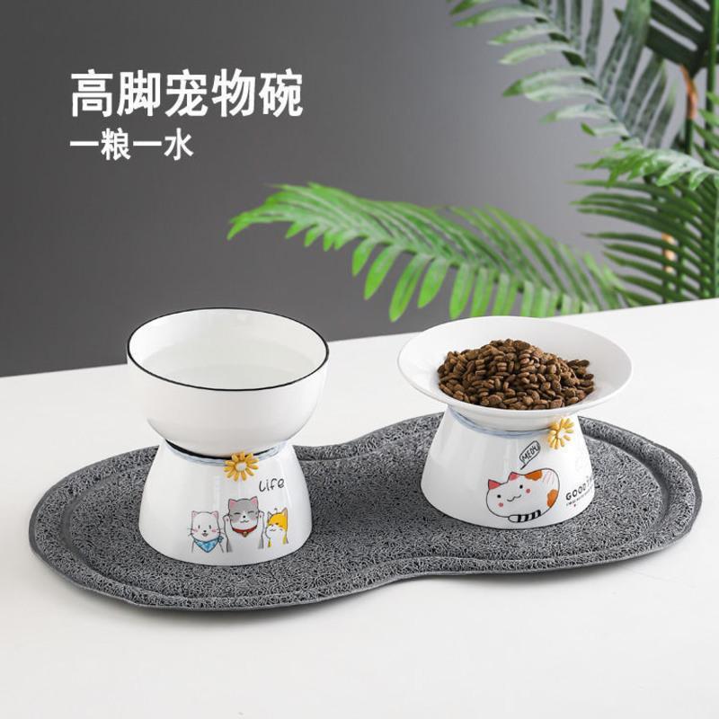 高脚盘碗纯白色1个 猫碗猫盆陶瓷碗保护颈椎猫粮碗宠物喝水碗高脚饭碗猫咪碗狗碗可爱