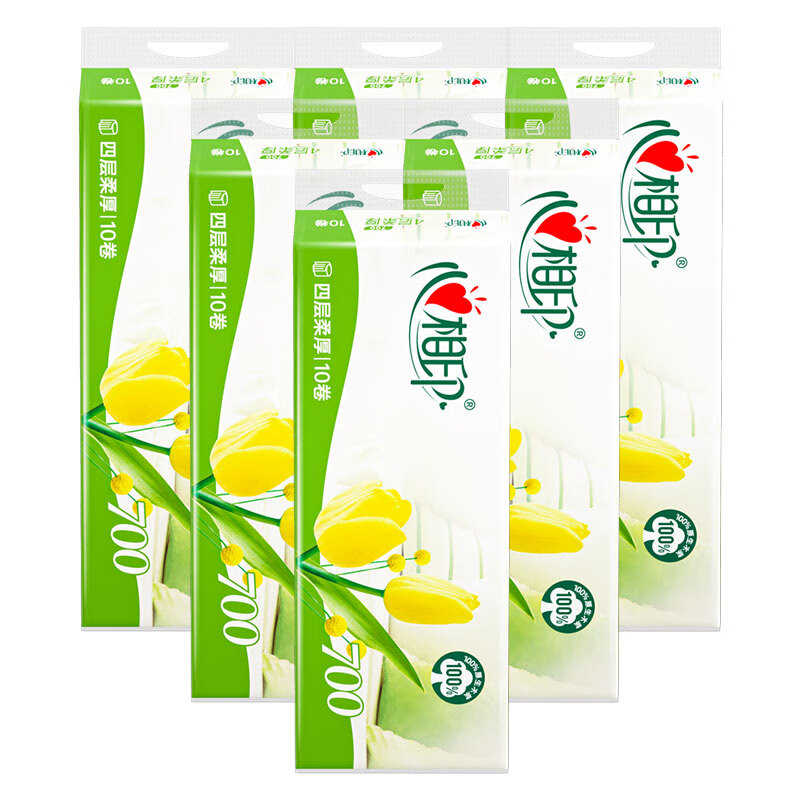 心相印6LR1710(提装)优选郁金香系列70克10粒装四层无芯卫生纸*6提