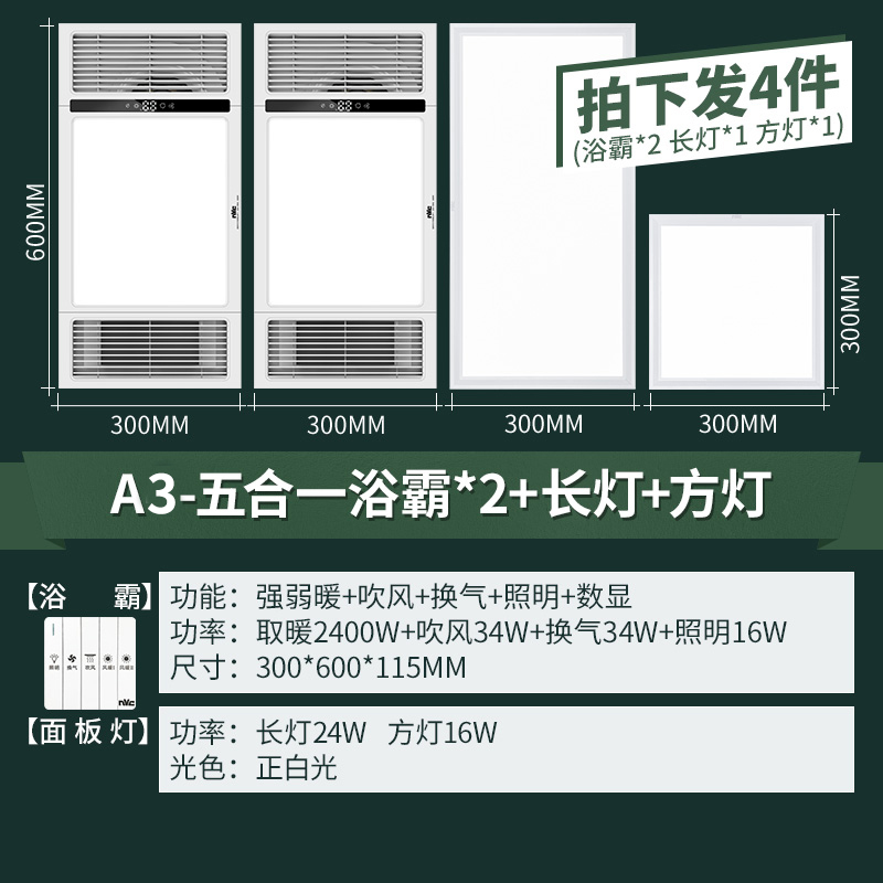 雷士(NVC)EBBB10002 300*600 A3套餐（A款浴霸×2+长灯+方灯）