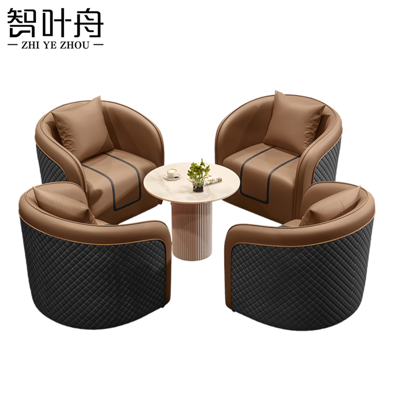 智叶舟接待沙发组合单人位*4+小圆桌70*70*50cm套高清大图