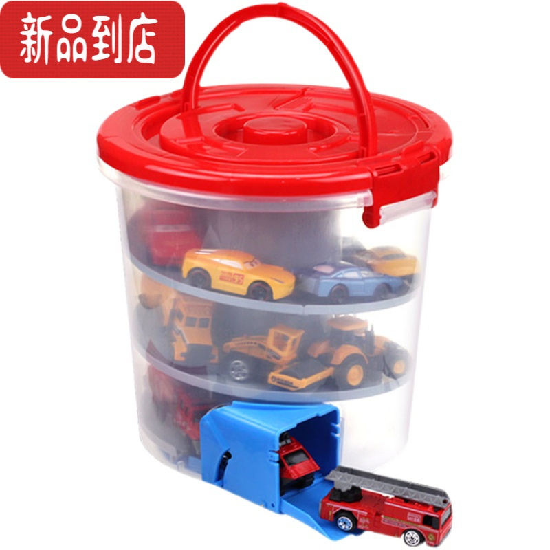 真智力合金滑翔车轨道滑行工程英雄消防儿童男孩小汽车收纳盒玩具溜溜桶 溜溜桶空桶不带车