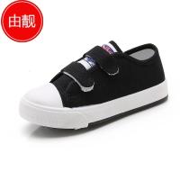 由靓儿童帆布鞋女孩低帮白色板鞋儿童休闲鞋女童鞋小学生帆布鞋黑色