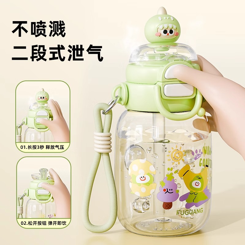 富光儿童水杯学生上学专用可爱夏天斜跨幼儿园便携双饮吸管杯子高清大图