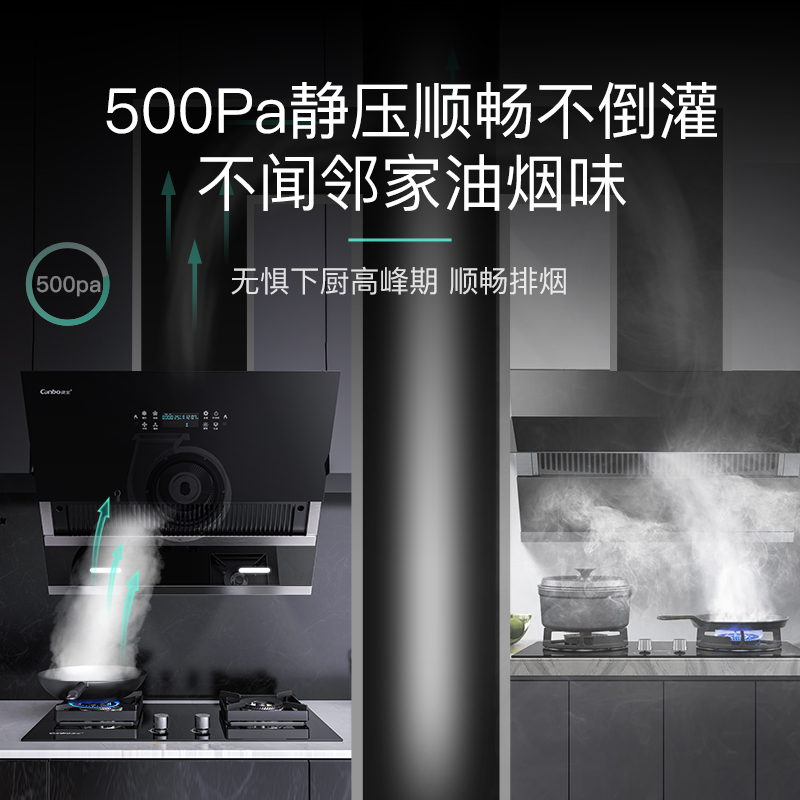 康宝(Canbo)抽油烟机灶具套装 挥手智控自动清洗 脱排烟灶套装BE906+QB519液化气高清大图