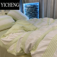 YICHENGins绿色条纹小泡泡韩系床上四件套文艺女1.5m1.8米被套床单三件套