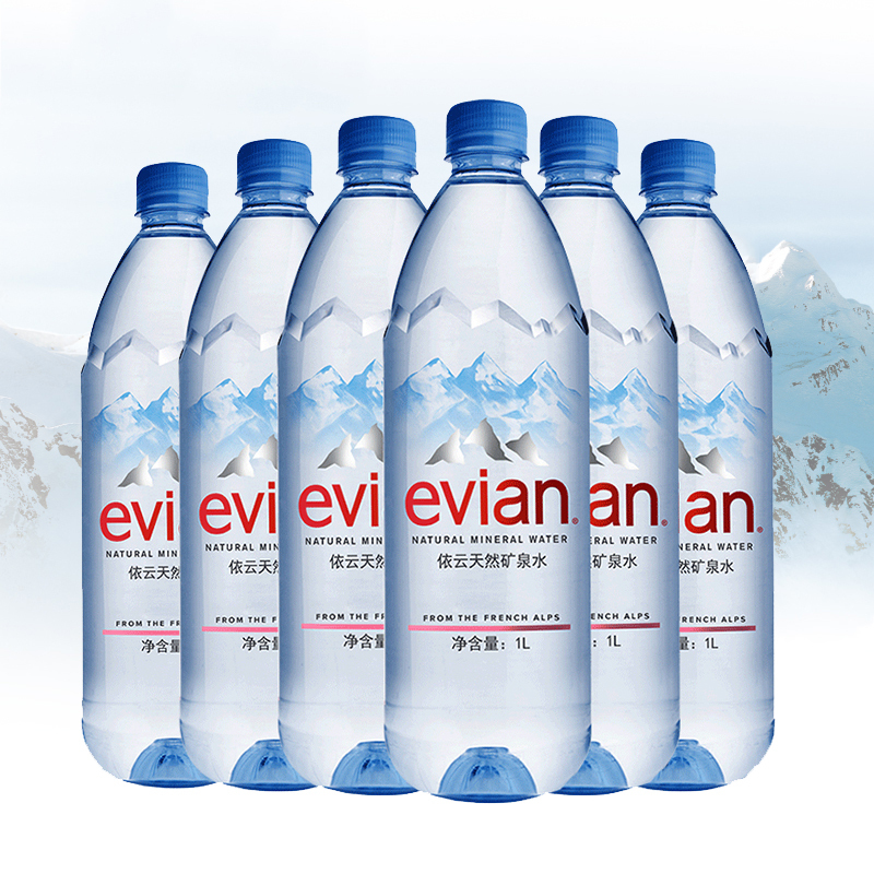 evian/依云 法国原装进口天然矿泉水1L*6瓶 高端饮用水6连包 正品行货