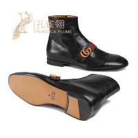 GUCCI古驰男鞋孔雀翎‎海外直邮时尚新款休闲男士双G皮革靴子 469896 D3VN0 1060