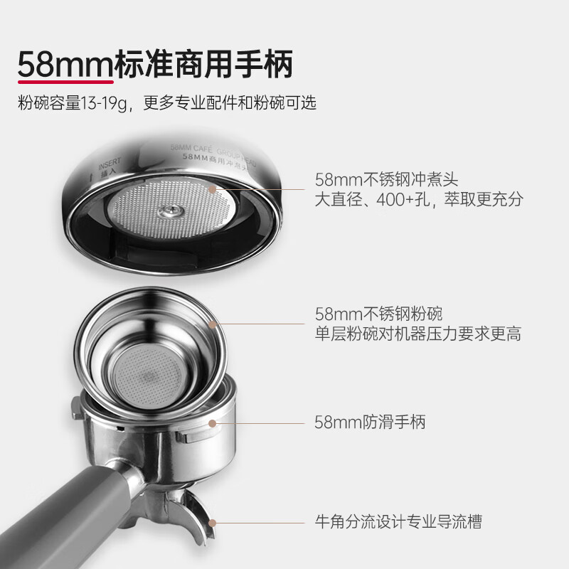Barsetto百胜图咖啡机家用小型全半自动意式研磨一体蒸汽奶泡机30档研磨BAE01 石墨黑高清大图