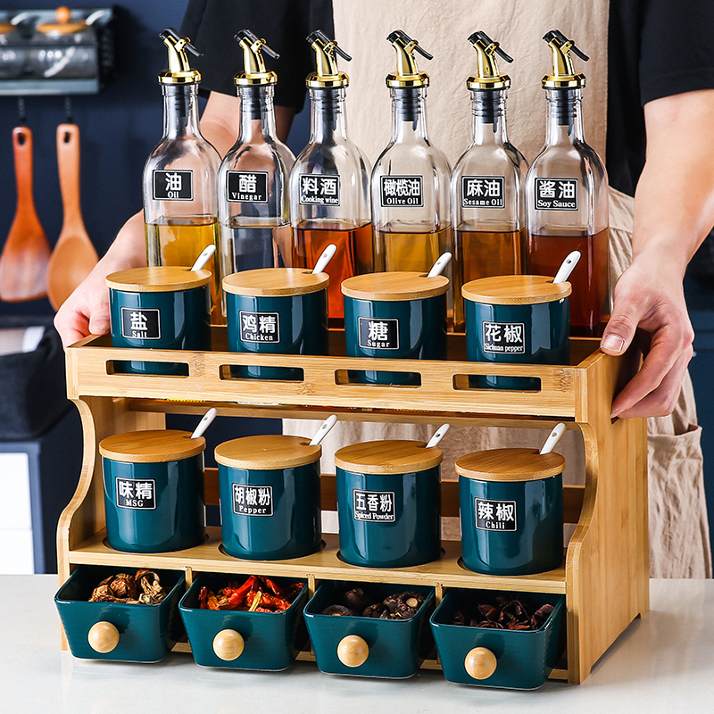 皇豹厨房置物架调料架台面多功能家用调味料收纳盒组合装调味品免打孔