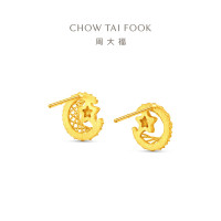 周大福星月织梦足金黄金耳饰耳钉女计价(工费380)礼物EOF1637