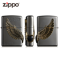 芝宝 zippo打火机正版黑冰爱之翼正品贴章翅膀爱情防风男