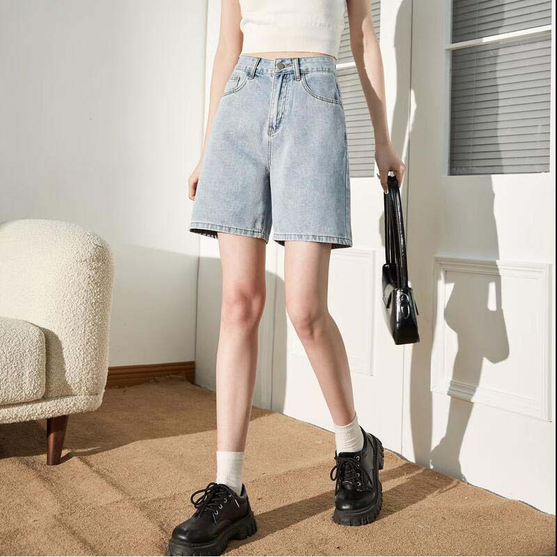 [2.5折价77元]唐狮春夏季新款女牛仔短裤宽松显瘦阔腿高腰潮薄款五分中裤子女