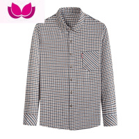 七斓爸爸长袖衬衫中年男装宽松格子衬衣秋装中老年人人宽衬长 180/XXL150-170斤 88-5黄色