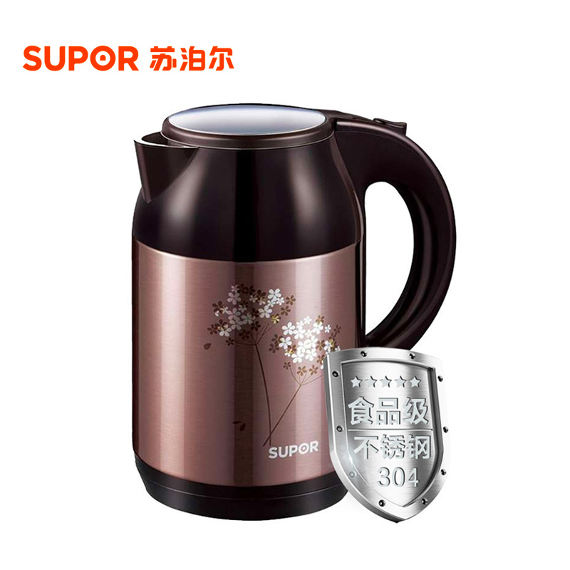 苏泊尔（SUPOR）电水壶 SWF15E02B 食品级304不锈钢 1.5L容量 彩钢外壳 双层隔热防烫保温 烧水壶