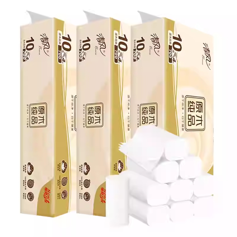 清风卷纸700克10卷家用卫生纸原木纯品无芯卷筒纸厕纸手纸实惠装纸巾高清大图