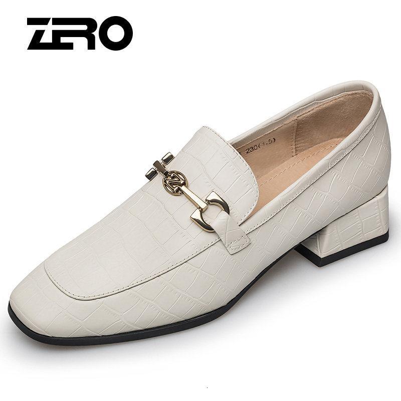 zero零度女鞋单鞋女方头粗跟2020春夏季皮鞋一脚蹬乐福鞋新款 正品