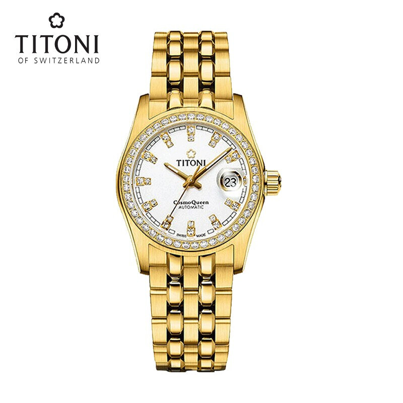 Titoni瑞士梅花手表女宇宙系列金表凸镜日历夜光自动机械表729G-DB-541 729G-DB-541