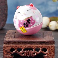 猫不倒翁陶瓷摆件家居办公摆饰生日七夕送女朋友 三维工匠 SC53208祈願幸福不倒翁-粉猫