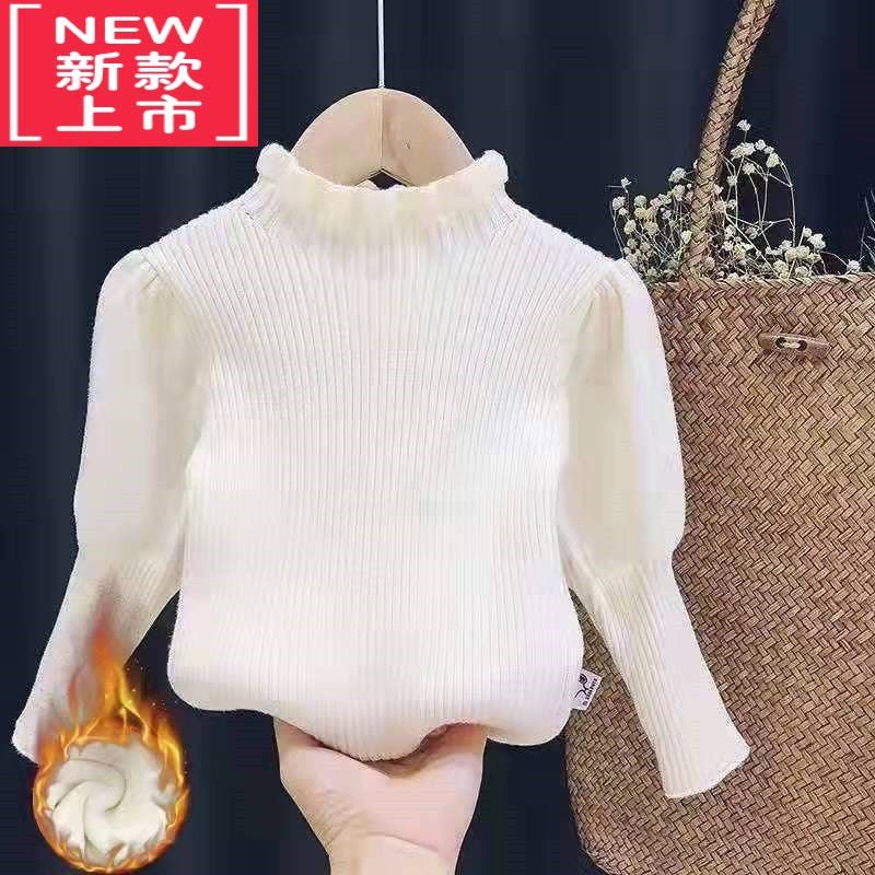 可莉允女童泡泡袖打底衫秋冬装新款宝宝半高领坑条针织衫婴儿中小童毛衣图片