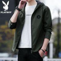 花花公子(PLAYBOY)2019春秋季连帽男士加绒夹克青年休闲修身男外套时尚潮男装连帽潮流棒球服商务休闲外套