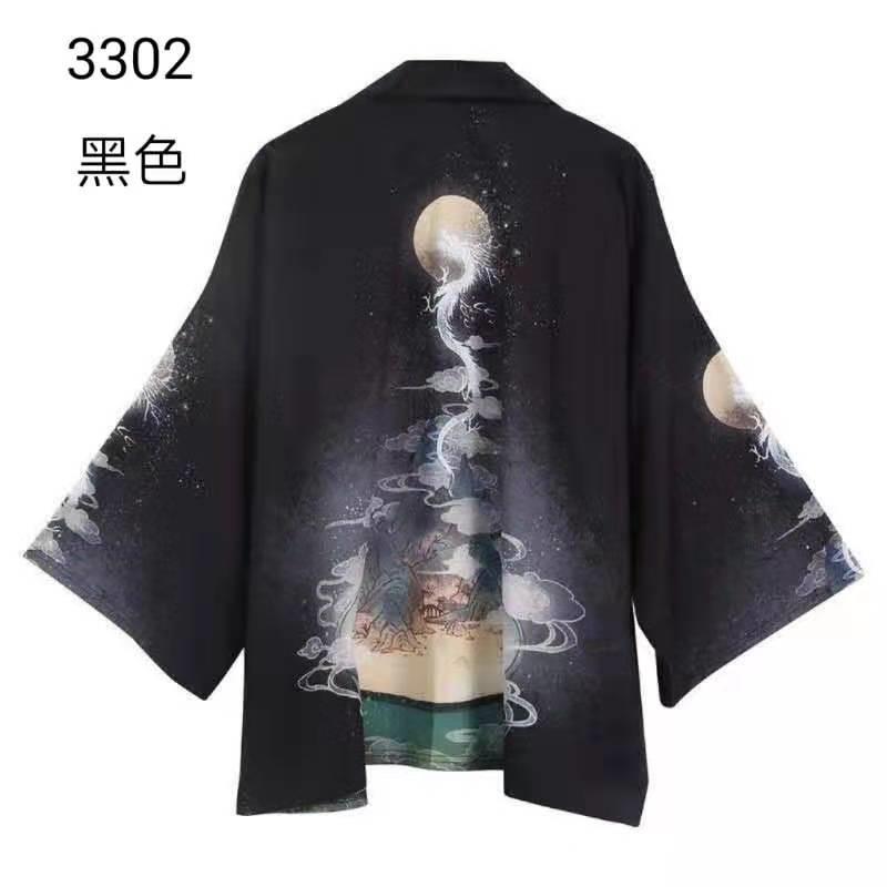 kimono道袍男中国风防晒服带龙的衣服衬衫仙鹤披风日系小和服开衫 纯白111 S[90斤以下穿]