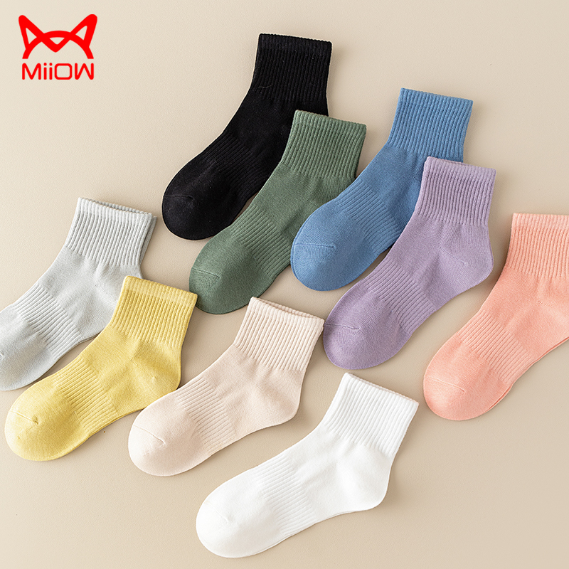 [5双装]猫人25年新品新疆棉透气袜子女士舒适袜子防臭吸汗中筒袜高清大图