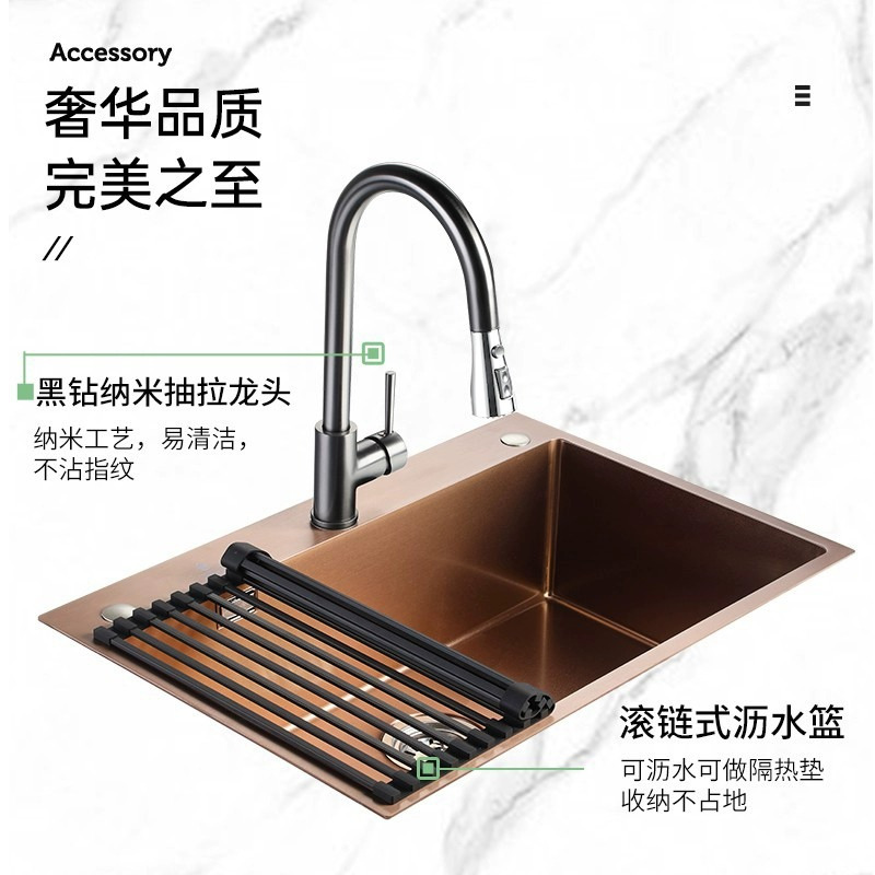 欧琳水槽单槽厨房304不锈钢手工纳米易清洁洗碗槽洗菜盘9119J