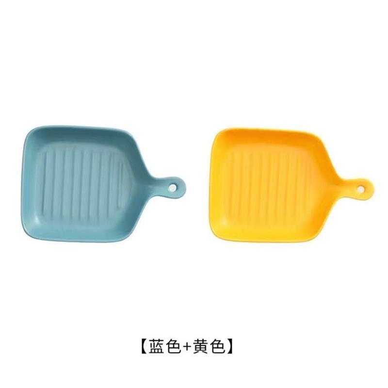 烤盘北欧风餐具陶瓷盘微波炉用创意盘子家用烘焙芝士焗饭烤箱|蓝色+黄色