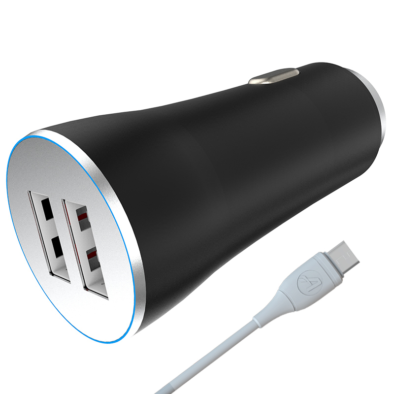 ASPOR A918 MICRO 车载充电器3.4A 2合1组合配MICRO 数据线车充带灯2USB 黑色