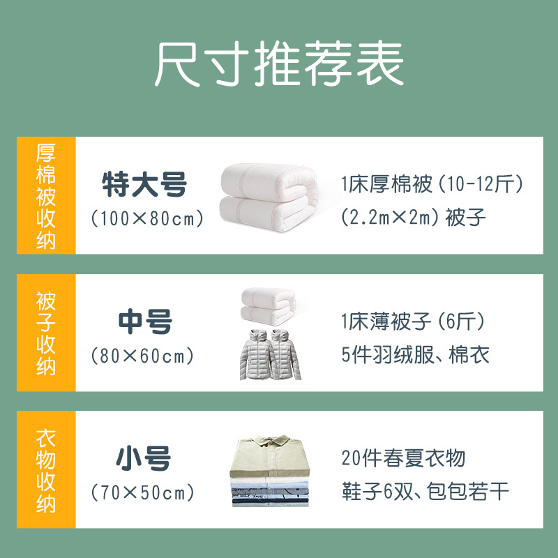 茶花抽真空压缩袋收纳袋被子衣物家用大号装棉被特大加厚收纳袋子4特大4中[送手泵+旅行手卷2个]