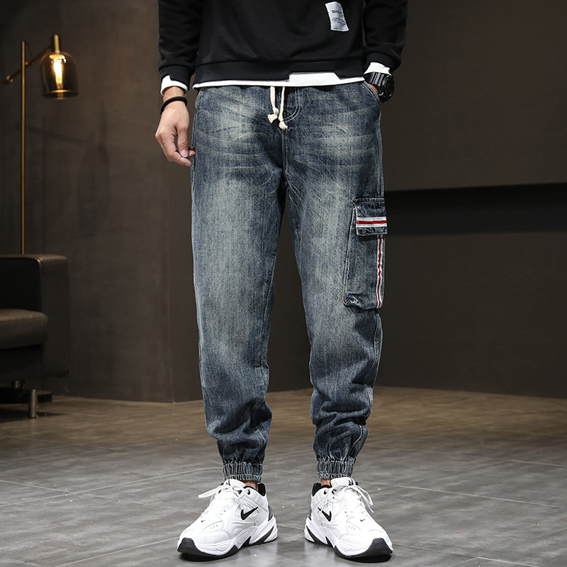 BaLuoShang牛仔裤男宽松工装小脚哈伦裤秋冬加厚潮流男生休闲加绒大码长裤子牛仔裤