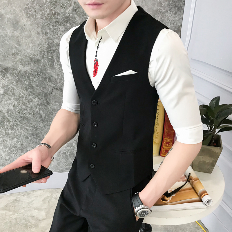 夜店少爷装酒吧dj潮男公子修身马甲青年韩版修身工作服男士制服