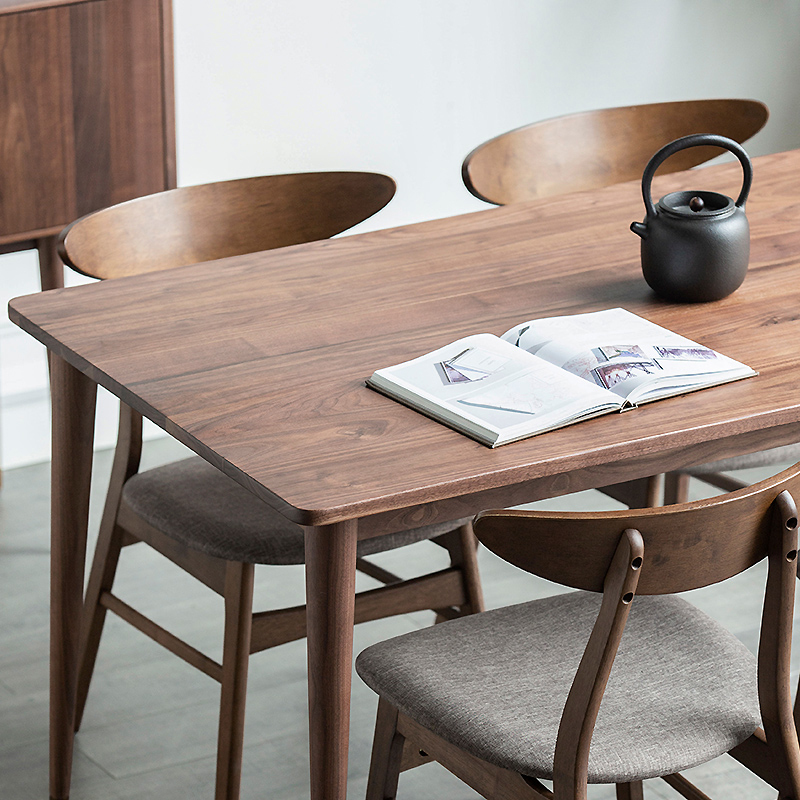 北欧实木餐桌黑胡桃木简约现代长方形饭桌日式樱桃原木餐桌椅组合报价