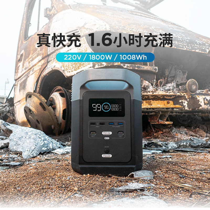 EcoFlow户外移动电源220v车载户外便携大容量蓄电池1800w大功率电池DELTA 1300+2块160W太阳能板高清大图
