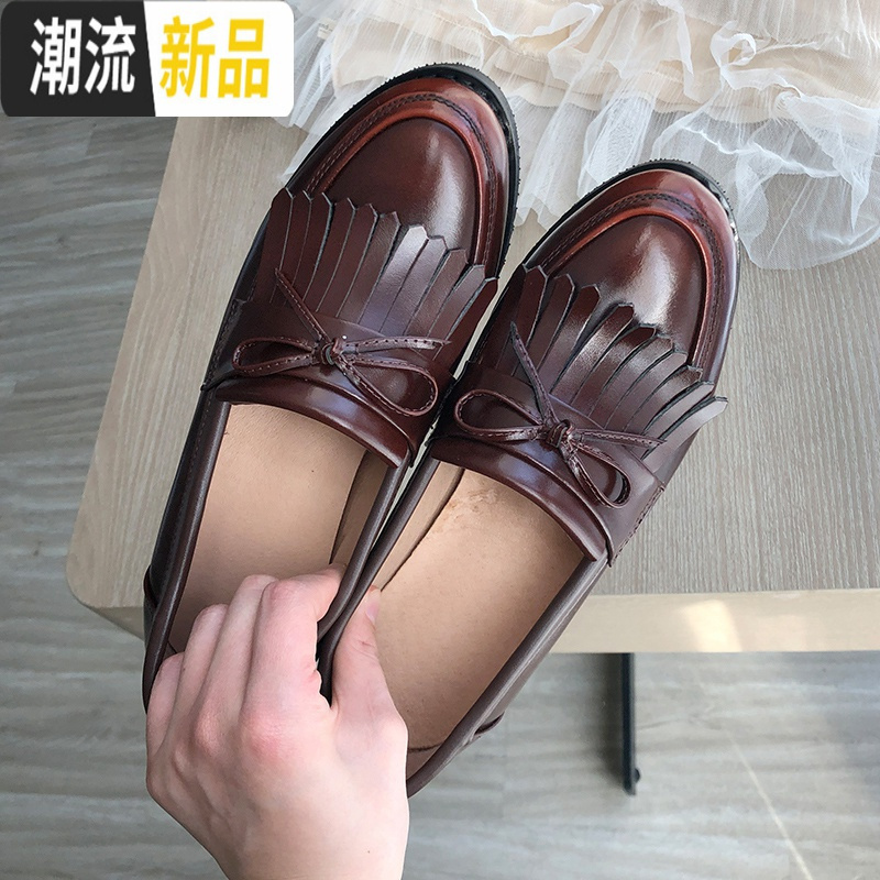 2020英伦风小皮鞋学生学院风女鞋黑色复古平底单鞋流苏乐福鞋大码 广赫
