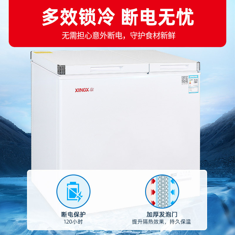 星星(XINGX)196升冰柜双温家用冷柜小型 冷藏冷冻卧式商用保鲜冰箱 节能省电主推 BCD-196XGE高清大图