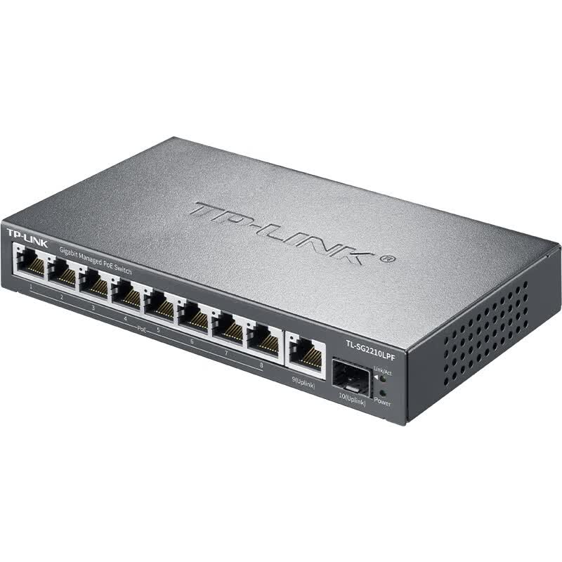 普联(TP-LINK)10口千兆8口PoE交换机 9口千兆电+1光 网络分线器分流器交换器 TL-SG2210LPF高清大图