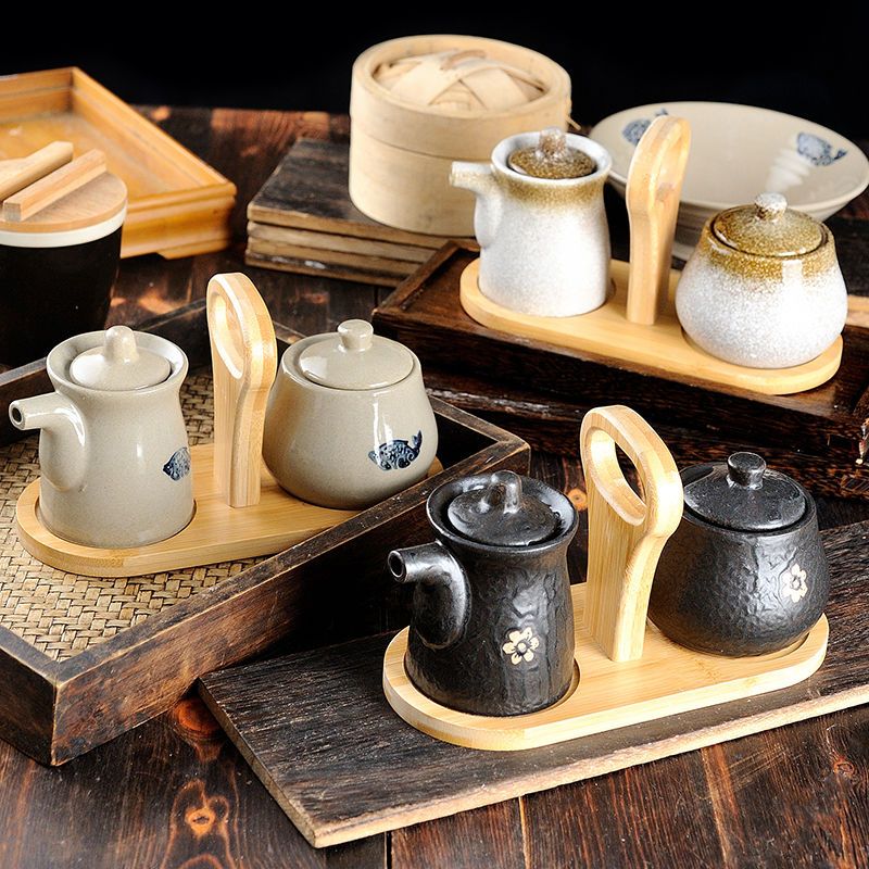 鱼图调料壶创意日式调味罐套装酱油壶醋瓶家用厨房用品佐料油盐组合