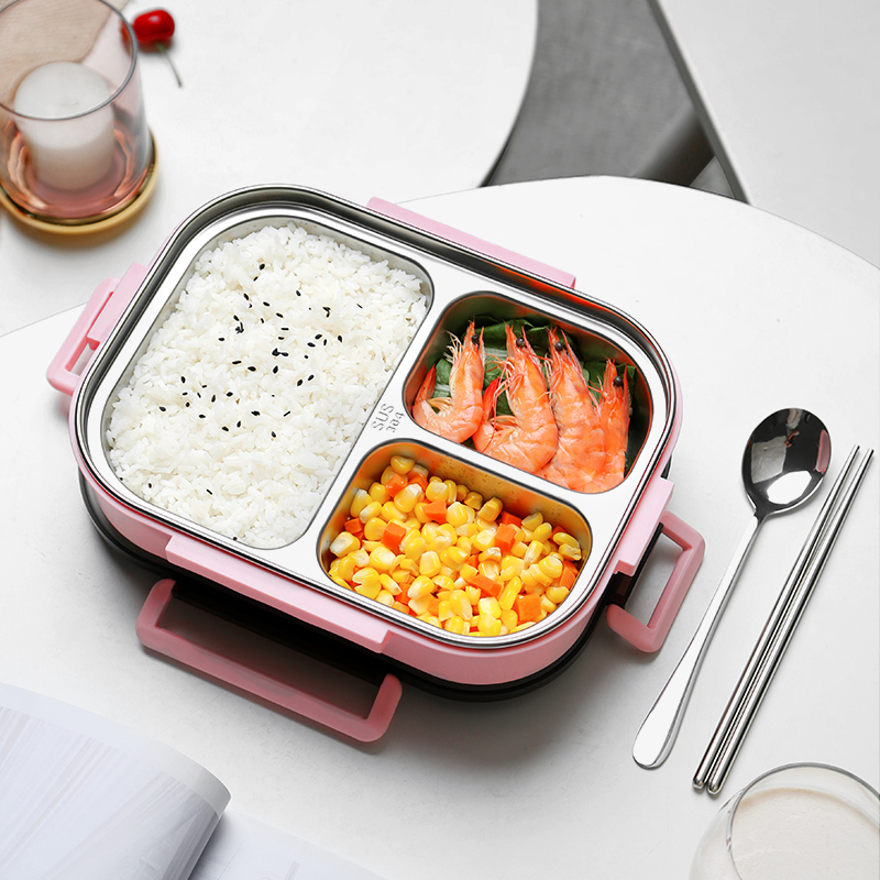家柏饰(CORATED)小学生饭盒分格便当盒茶具上班族儿童食堂打饭防烫专用带盖不锈钢餐盘高清大图