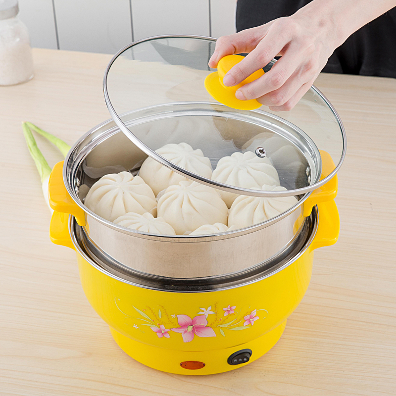 插电小蒸锅迷你多功能电蒸煮锅电火锅家用锅|黄色 28cm锅 塑料蒸格
