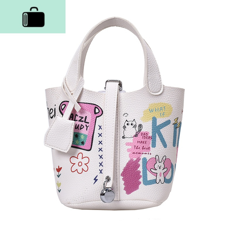 手提迷你可爱小包包涂鸦包包2020新款潮网红斜挎单肩菜篮子水桶包new