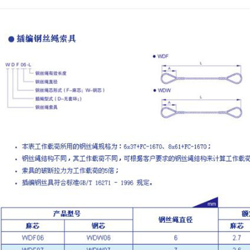 巨力 钢丝绳(插编扣环)WDF16*3 Ф16mm、(带扣环长3.0m)