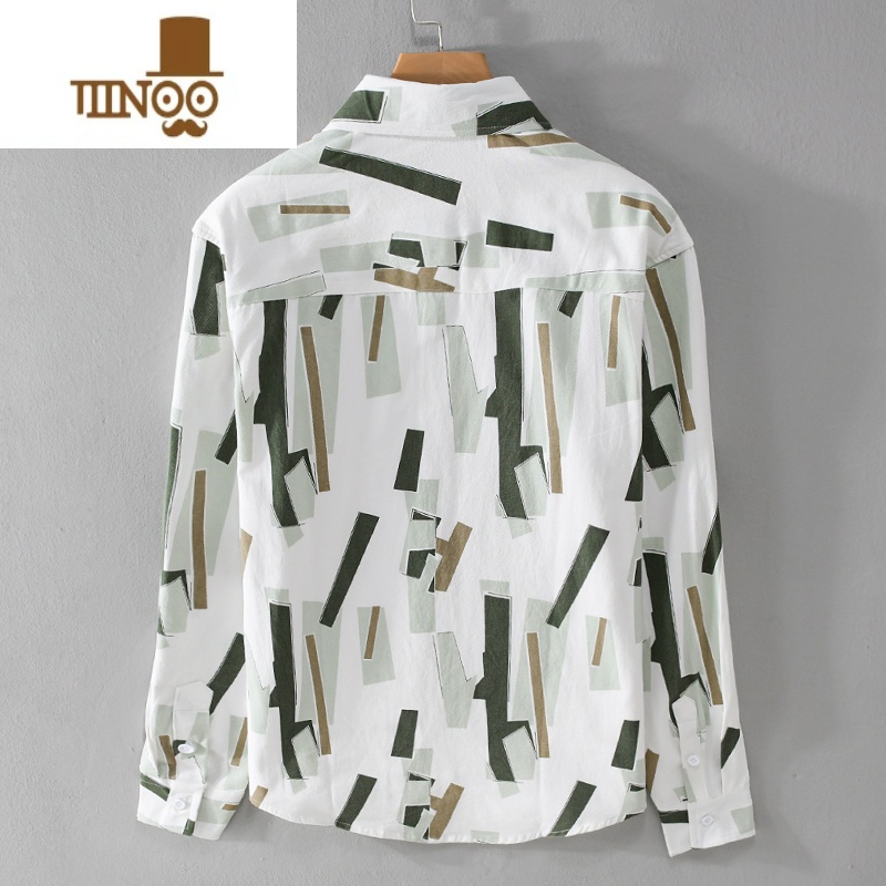 YANXU设计感衬衫男长袖潮流个性雅痞上衣服日系潮牌印花衬衣外套高清大图