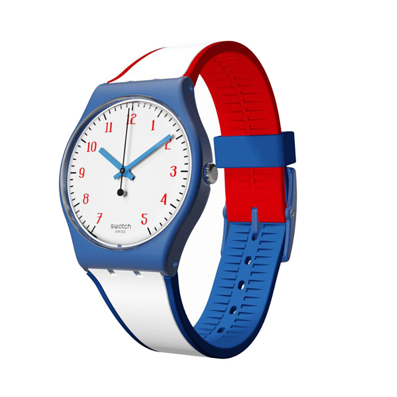 斯沃琪(SWATCH)手表 色彩密码系列树脂表带 蓝白石英男女通用表GN248